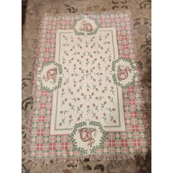 Vintage Woven Bunny Tapestry Throw Blanket 65x35 Reversible Spring Decor 80s - Picture 1 of 2